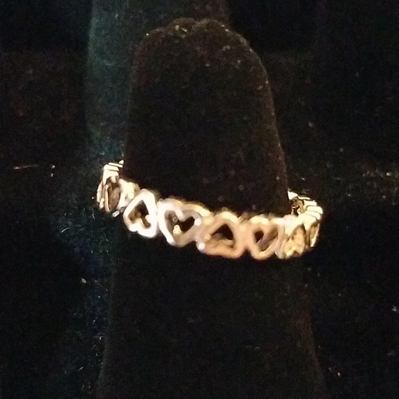 Rhinestone Faux Diamond Ring Heart Band Size 8.5 Silver Tone - Picture 1 of 1